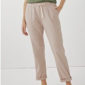 Pact Daily Twill Relaxed Fit Tapered Leg Pants in Oat Size S Drawstring Waist